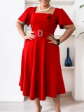 ATR568  2025 summer female new fashion square collar solid color high waist skirt dress