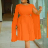 Women's pleated fashion cape dress temperament loose banquet dress dress ATR566