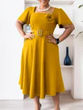 ATR568  2025 summer female new fashion square collar solid color high waist skirt dress