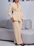 Women's new fashion temperament elegant OL flanged long sleeve top wide leg trouser suit ML3315