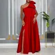 Women's new diagonal shoulder big bow sexy long dress dress ML3322