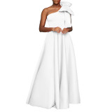 Women's new diagonal shoulder big bow sexy long dress dress ML3322