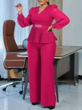 Women's 2025 new OL fashion Tongle long-sleeved top wide-leg trouser suit two-piece set ATR555
