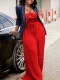 New fashion sexy tag big flower solid color pleated jumpsuit ATR554