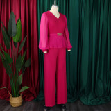 Women's 2025 new OL fashion Tongle long-sleeved top wide-leg trouser suit two-piece set ATR555