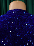 Women's round neck long sleeve solid color sequins high waist in the long dress    ATR469