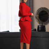 Women's new long sleeve OL temperament elegant ruffled dress  ATR 444