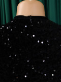 Women's round neck long sleeve solid color sequins high waist in the long dress    ATR469