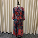 Spring Cross-border New Long Sleeve High Waist Printed Large Size Banquet Foreign Trade Dress  ATR238