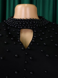 Women's new fashion high-neck elegant beaded large swing dress waist dress  ATR454