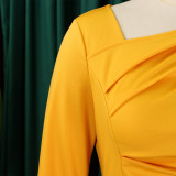 New fashion temperament Tongle bag hip oblique collar pleated dress please ATR518