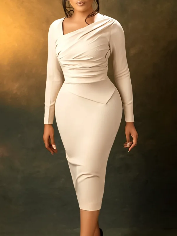 New fashion temperament Tongle bag hip oblique collar pleated dress please ATR518