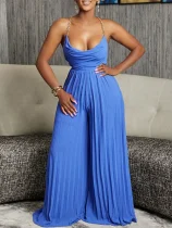 New fashion sexy chain hanging neck high waist sexy backless wide leg compression rompers   ML3281