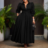 Women's elegant long-sleeved big shirt dress with fashion solid color mid-length dress  ATR570
