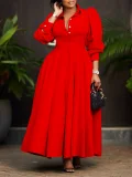 Women's elegant long-sleeved big shirt dress with fashion solid color mid-length dress  ATR570