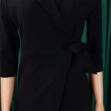 Foreign trade plus size women's clothing new fashion suit collar fashion tie waist compression pleated dress   ATR340