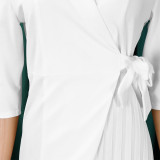 Foreign trade plus size women's clothing new fashion suit collar fashion tie waist compression pleated dress   ATR340