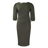 Women's summer new round neck pleated temperament fashion ol Tongle pencil skirt dress  ATR505