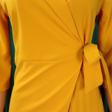 Foreign trade plus size women's clothing new fashion suit collar fashion tie waist compression pleated dress   ATR340