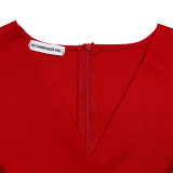 New Summer Collection Women's Blouse with Bubble Sleeves, V-Neck, Skirted Business Professional OL Temperament Dress with Elastic Band   ATR411