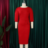 Women's summer new round neck pleated temperament fashion ol Tongle pencil skirt dress  ATR505