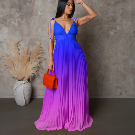 Summer strapless back-revealing sexy strap gradient color long dress dress foreign trade dress   ATR403