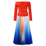 New foreign trade fashion elegant one-word collar coat long skirt suit   ML3309