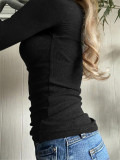 Spring - summer pure - color tops for women, Y2K style, casual, slim - fit, ribbed, V - neck with lace, long - sleeve T - shirt.  DY2412315