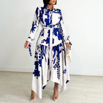 Big size women's clothing new style temperament print irregular collar foreign trade dress ML3264