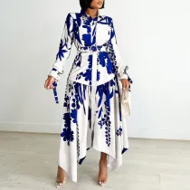 Big size women's clothing new style temperament print irregular collar foreign trade dress ML3264