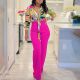 Foreign trade women's clothing set autumn print reversible collar long sleeve shirt top wide leg pants two piece set   ML3241