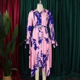 Big size women's clothing new style temperament print irregular collar foreign trade dress ML3264