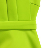 Plus size women's summer sexy diagonal collar three-dimensional pleated high waist banquet dress dress party dress  ML3200