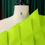 Plus size women's summer sexy diagonal collar three-dimensional pleated high waist banquet dress dress party dress  ML3200