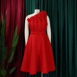 Plus size women's summer sexy diagonal collar three-dimensional pleated high waist banquet dress dress party dress  ML3200