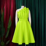 Plus size women's summer sexy diagonal collar three-dimensional pleated high waist banquet dress dress party dress  ML3200