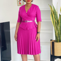 Foreign trade women's new fashion plus size temperament Tongle V-neck pleated dress  ATR520