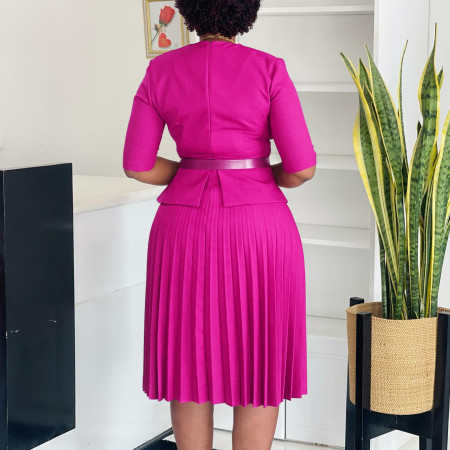 Foreign trade women's new fashion plus size temperament Tongle V-neck pleated dress  ATR520