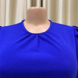 Summer new short-sleeved pleated solid color foreign trade plus size dress  ATR202