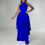 Fashion casual set summer fashion diva private clothes back-revealing shirt pleated wide-leg pants European and American set  ATR372