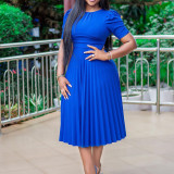 Summer new short-sleeved pleated solid color foreign trade plus size dress  ATR202