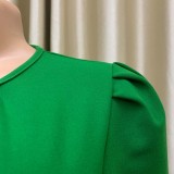 Summer new short-sleeved pleated solid color foreign trade plus size dress  ATR202