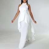Fashion casual set summer fashion diva private clothes back-revealing shirt pleated wide-leg pants European and American set  ATR372