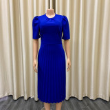 Summer new short-sleeved pleated solid color foreign trade plus size dress  ATR202