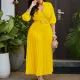 Women's spring new fashion v-neck pure color long sleeve large skirt pleated foreign trade dress  ML3327