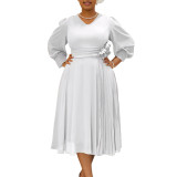 New spring foreign trade fashion temperament elegant pure color a-line dress large size dress  ML3326