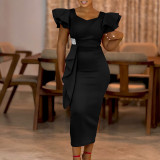 New style, fashionable, elegant, lace edge, pure color, body-hugging dress  ML3310
