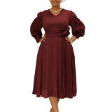 New spring foreign trade fashion temperament elegant pure color a-line dress large size dress  ML3326