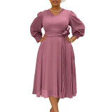 New spring foreign trade fashion temperament elegant pure color a-line dress large size dress  ML3326
