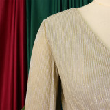 Women's fashion elegant temperament v-neck long sleeve evening gown dress   ML3305